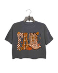 Cowboy Checkered Fall Vibe Crop Tee