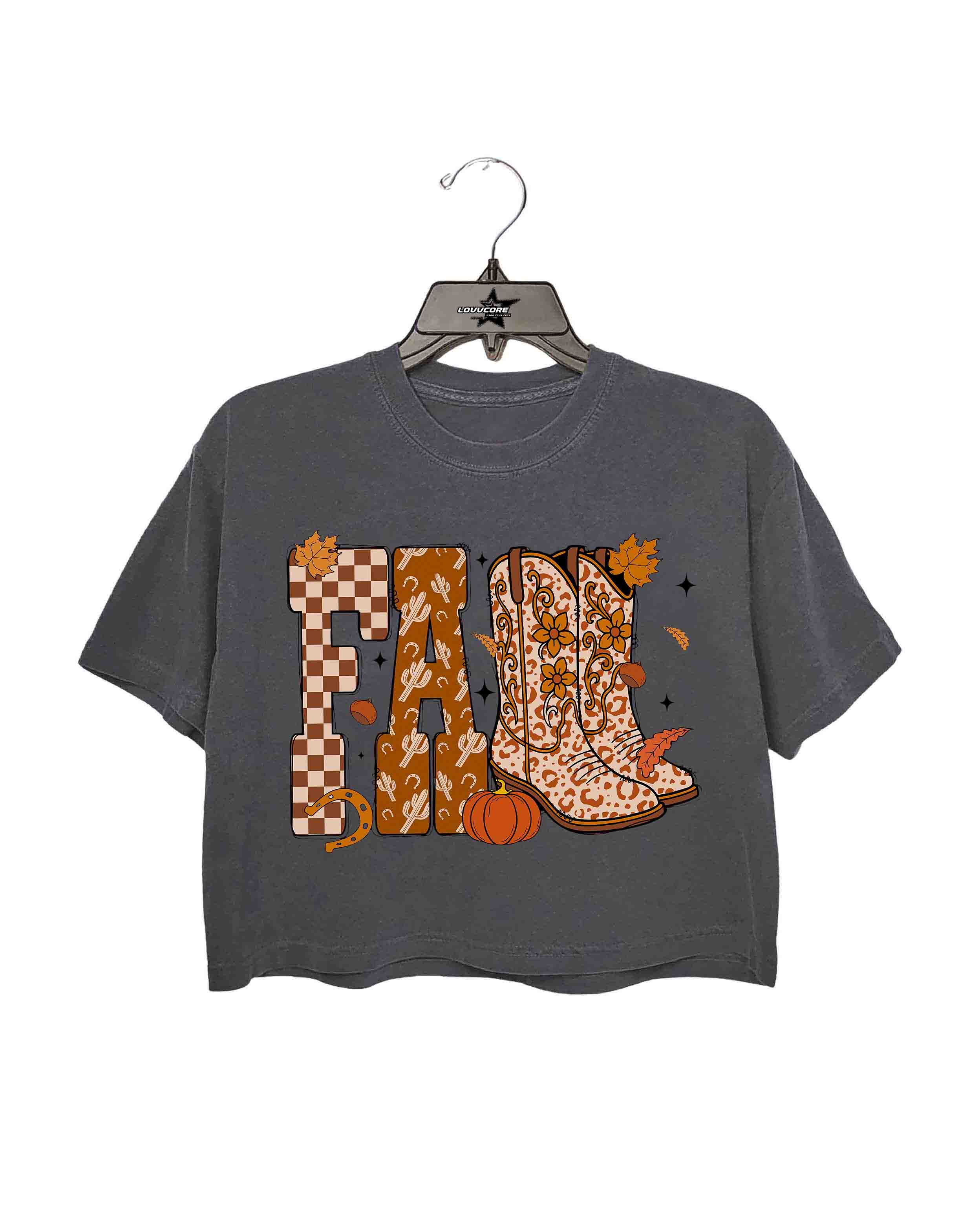 Cowboy Checkered Fall Vibe Crop Tee