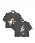 Drake Rhinestone Glove Middle Finger Crop Tee