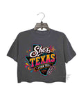 She's From Texas Spurs Fan San Antonio Basketball Crop Tee