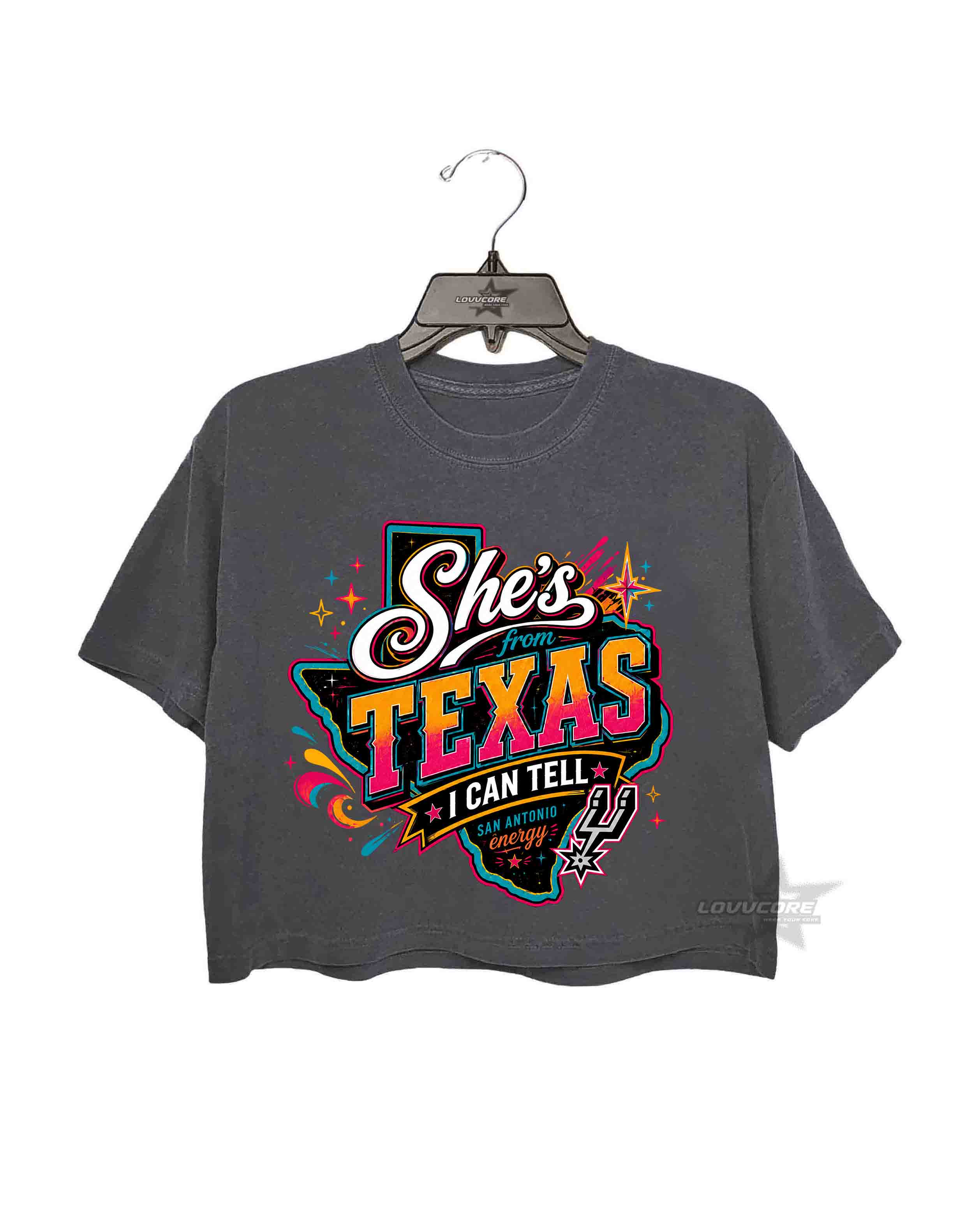 She's From Texas Spurs Fan San Antonio Basketball Crop Tee